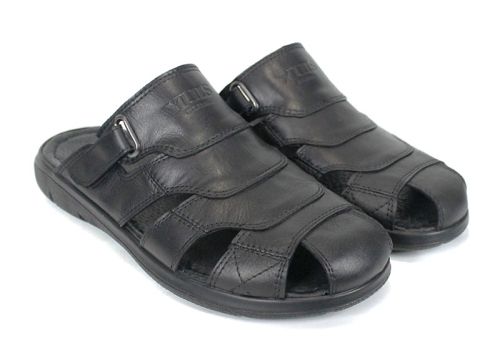 Sandale barbatesti din piele naturala de culoare neagra - model Vladi