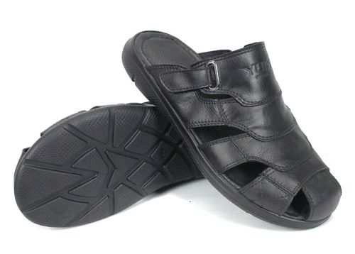 Sandale barbatesti din piele naturala de culoare neagra - model Vladi