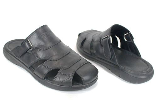 Sandale barbatesti din piele naturala de culoare neagra - model Vladi