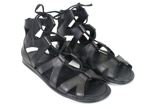 Model Cezar – sandale bărbați tip gladiator din piele naturală neagră