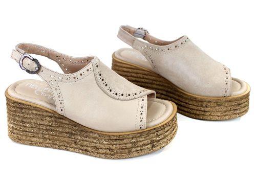 Solena Vire – sandale damă cu platformă din piele naturală bej