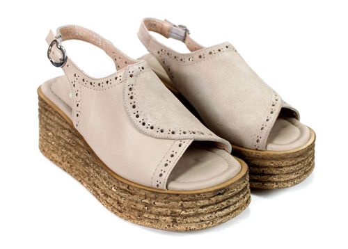 Solena Vire – sandale damă cu platformă din piele naturală bej