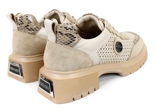 Lunara Core – pantofi damă din piele naturală perforată, bej