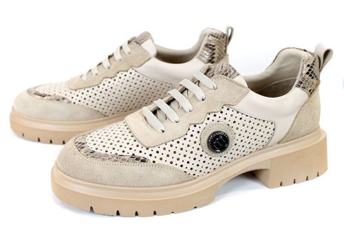 Lunara Core – pantofi damă din piele naturală perforată, bej