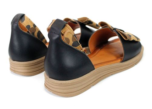 Sandale damă negre Luna Bellini din piele naturală cu accent leopard
