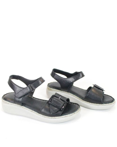 Sandale damă negre Camila Ferrara piele naturală talpă cusută