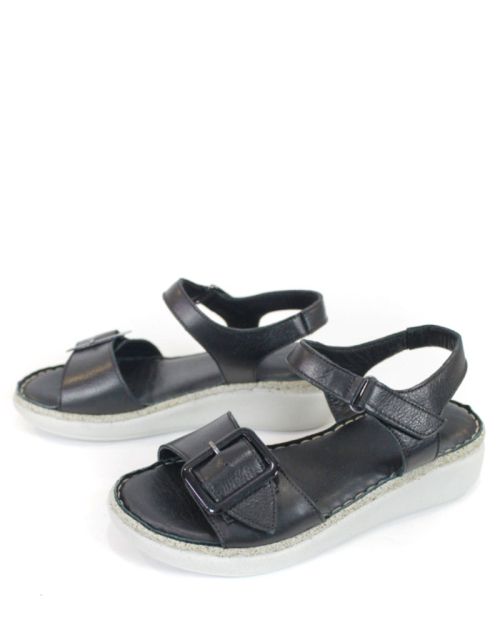 Sandale damă negre Camila Ferrara piele naturală talpă cusută