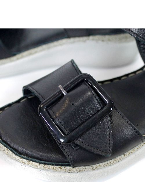Sandale damă negre Camila Ferrara piele naturală talpă cusută