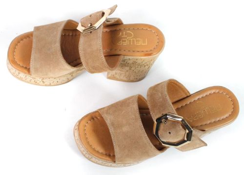 Selena Aria – papuci damă din piele velur, platformă, culoare maro deschis