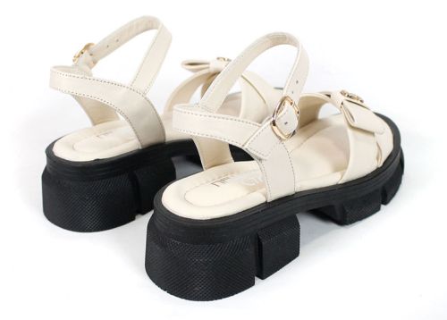 Lunara Mode – sandale damă din piele naturală bej cu talpă neagră masivă