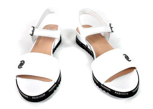 Isabella Cortez – sandale damă din piele naturală albă cu design contrast