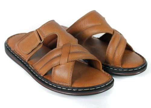 Lusso Mare – Papuci bărbătești confortabili din piele naturală maro deschis