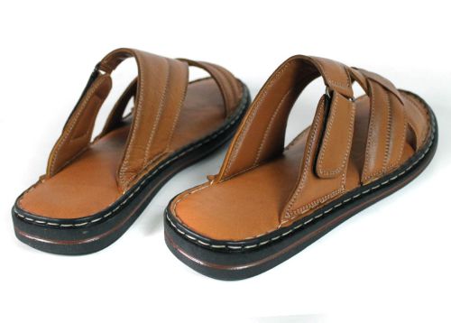 Lusso Mare – Papuci bărbătești confortabili din piele naturală maro deschis