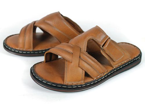 Lusso Mare – Papuci bărbătești confortabili din piele naturală maro deschis
