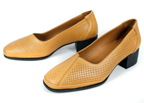 1233BK – pantofi damă din piele naturală albă cu perforații și toc confortabil