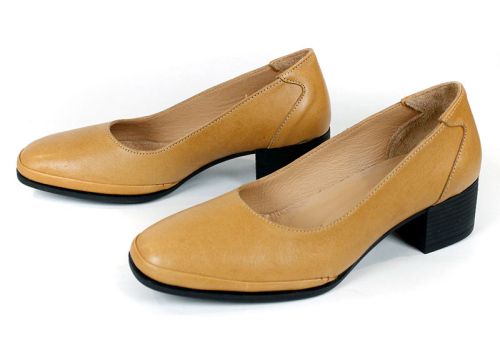 1236KAP – pantofi damă din piele naturală cappuccino cu toc confortabil
