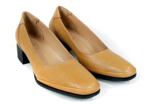 1236KAP – pantofi damă din piele naturală cappuccino cu toc confortabil