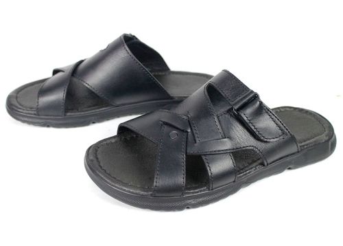 Papuci negri din piele naturală cu velcro Ocean Sign