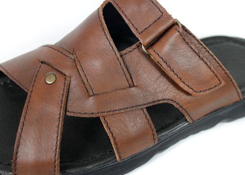 Papuci bărbătești din piele naturală cu velcro Ocean Sign