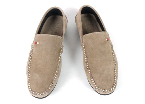 Miro Classico – Mocasini bărbătești din piele naturală velur maro nisipiu