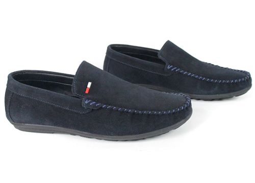 Mocasini bărbătești Miro Classico din piele naturală velur bleumarin