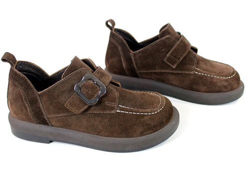 Pantofi casual damă din piele naturală velur maro