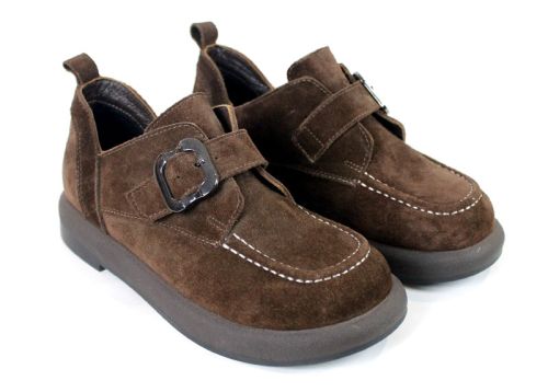 Pantofi casual damă din piele naturală velur maro