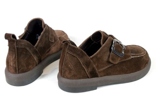 Pantofi casual damă din piele naturală velur maro