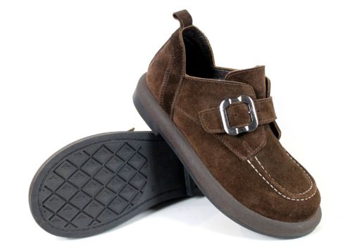 Pantofi casual damă din piele naturală velur maro