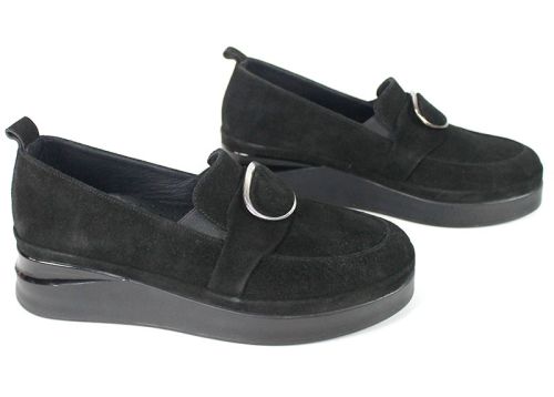 Pantofi casual damă din piele naturală velur negru