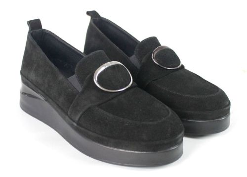 Pantofi casual damă din piele naturală velur negru