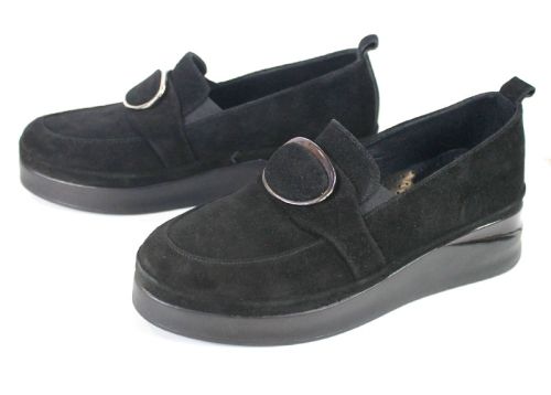 Pantofi casual damă din piele naturală velur negru