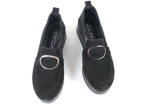 Pantofi casual damă din piele naturală velur negru
