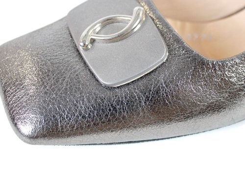Pantofi damă cu toc mic din piele naturală culoare platină