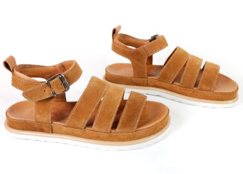 Sandale damă din piele velur naturală culoare maro deschis