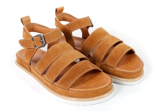 Sandale damă din piele velur naturală culoare maro deschis