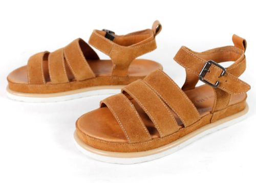 Sandale damă din piele velur naturală culoare maro deschis