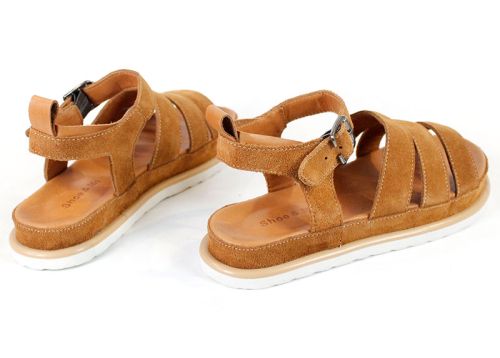 Sandale damă din piele velur naturală culoare maro deschis