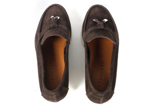 Mocasini damă din piele întoarsă naturală maro închis – Vero Lume