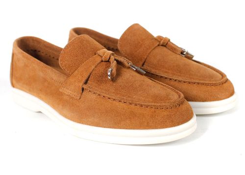 Mocasini damă din piele întoarsă naturală maro deschis – Vero Lume