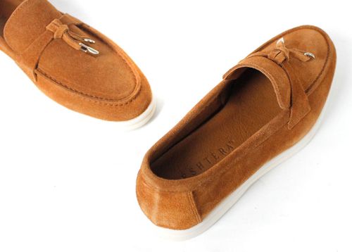 Mocasini damă din piele întoarsă naturală maro deschis – Vero Lume