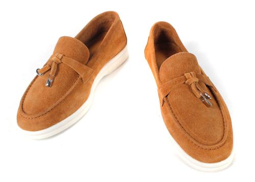 Mocasini damă din piele întoarsă naturală maro deschis – Vero Lume
