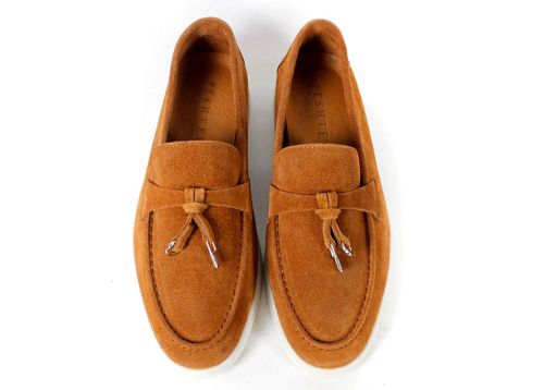 Mocasini damă din piele întoarsă naturală maro deschis – Vero Lume