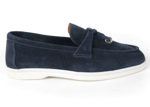 Mocasini damă din piele întoarsă naturală bleumarin – Vero Lume