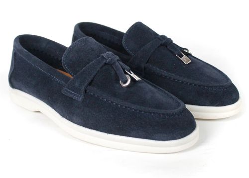 Mocasini damă din piele întoarsă naturală bleumarin – Vero Lume