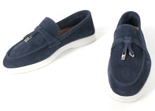 Mocasini damă din piele întoarsă naturală bleumarin – Vero Lume