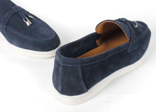 Mocasini damă din piele întoarsă naturală bleumarin – Vero Lume