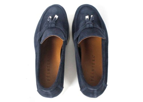 Mocasini damă din piele întoarsă naturală bleumarin – Vero Lume