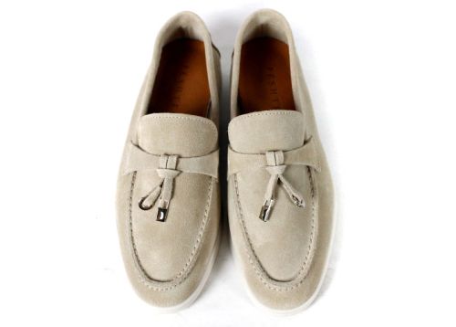 Mocasini damă din piele întoarsă naturală bej – Vero Lume