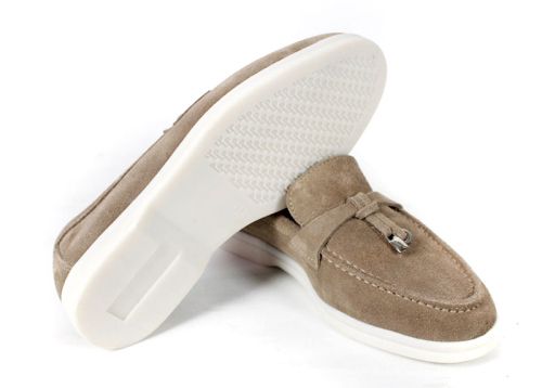 Mocasini damă din piele întoarsă naturală bej nisipiu – Vero Lume